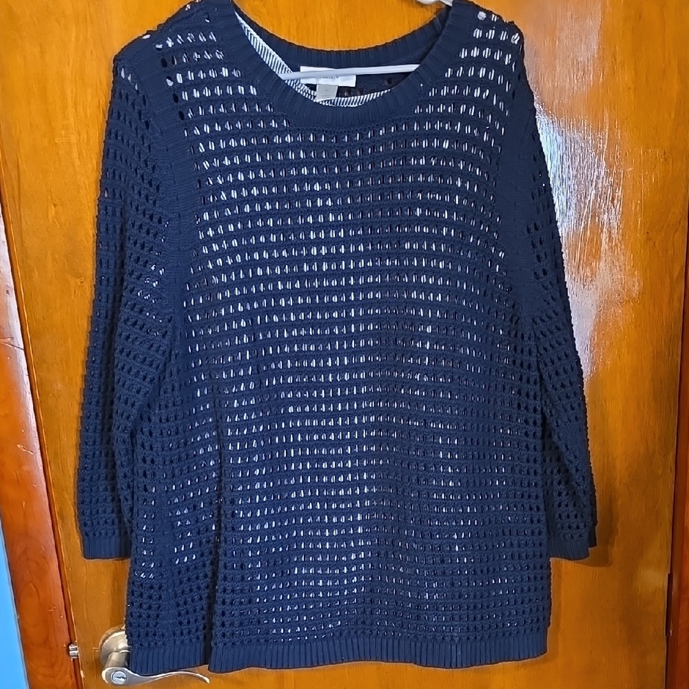 C.J. Banks Women's Size 2X Crew Neck 3/4 Sleeve Navy Knit Sweater